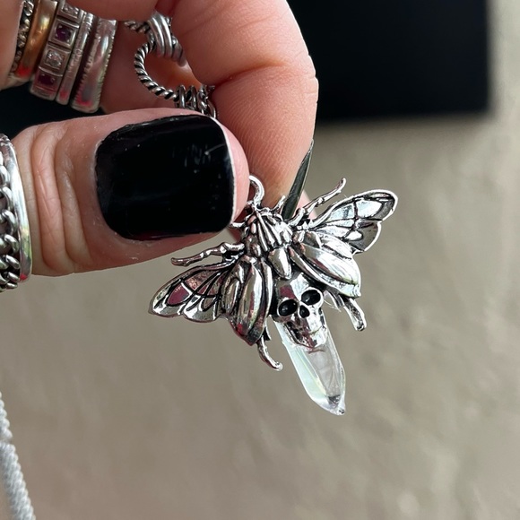 Handmade maille choker necklace moth crystal quartz stainless steel boho goth - Picture 8 of 11